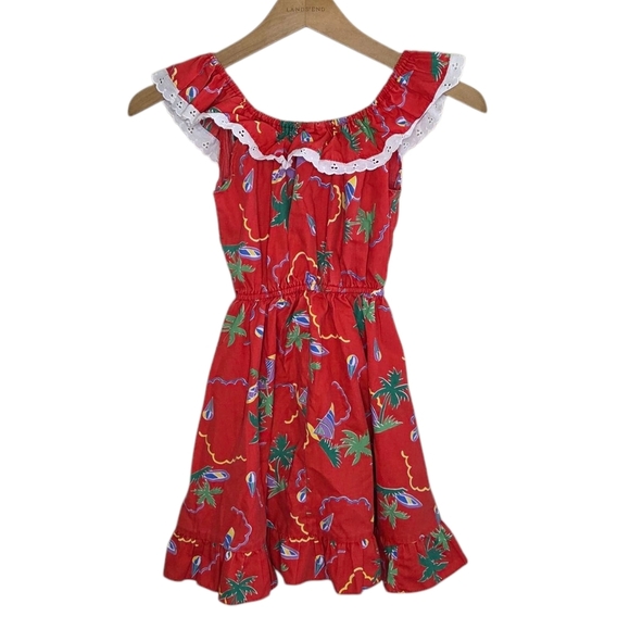 Vintage Nikky | Girls Red Hawaiian Tropical Palm Tree Print Dress Size 7 - Picture 5 of 5